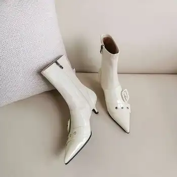 Vichelo Karšto 2020 naują atvykimo pažymėjo tne stiletto kulniukai sagtis papuošalai gentlewomen streetwear šiuolaikinės vidurio blauzdos batai L5a
