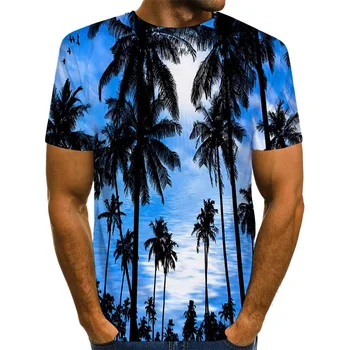 Vyriški Havajai Blue Marškinėliai 3D Print T-Shirt Vasaros Grafinis Tees Palmių Viršūnes Modelis