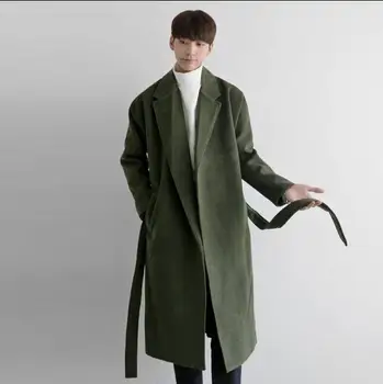 Vyrų rudens ir žiemos švarkelis, vyrų ilgų vilnonių paltų tendencijos korėjos versija laisvi kelio off peties vilnonis paltas