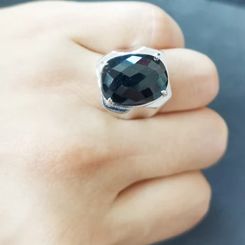 Vyrų žiedas Gamtos nekilnojamojo juodasis safyras žiedas Nemokamas pristatymas 925 sterlingas sidabro 15ct didelis akmuo Fine jewelry R991206