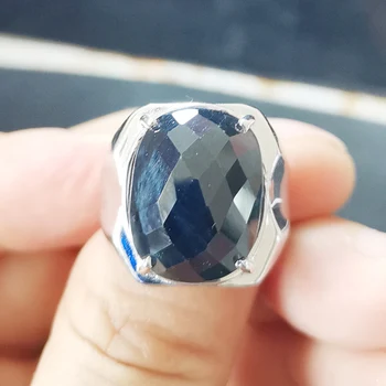 Vyrų žiedas Gamtos nekilnojamojo juodasis safyras žiedas Nemokamas pristatymas 925 sterlingas sidabro 15ct didelis akmuo Fine jewelry R991206
