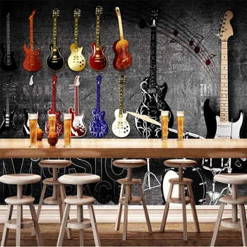 Wellyu Užsakymą didelės sienos dailininko American retro vintage roko muzikos instrumentų mūrinis Europos foną
