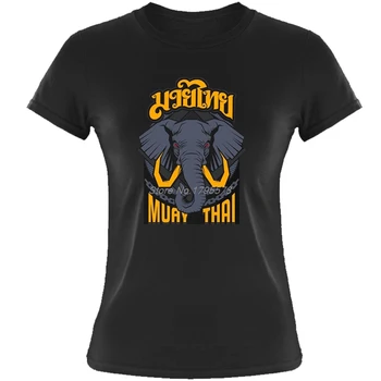 Įdomus Tee Marškinėliai Muay Thai Šventa Totem Dramblys Tailande Boxinger Marškinėliai Moterims Medvilnės Tees Nauja Mergina, Atsitiktinis Marškinėliai