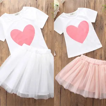 Širdies Viršūnės T-shirt+Sijonas, Suknelė Bamblys Baby Vaikų Mergaičių Atitikimo Šeimos Drabužiai