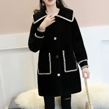 Žiemos naujas stilius mink aksomo, vidutinio ilgio kailis Moterų lėlės apykaklės vientisos spalvos kailis sutirštės didelio dydžio temperamentas paltą Moteris