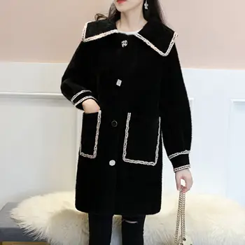 Žiemos naujas stilius mink aksomo, vidutinio ilgio kailis Moterų lėlės apykaklės vientisos spalvos kailis sutirštės didelio dydžio temperamentas paltą Moteris